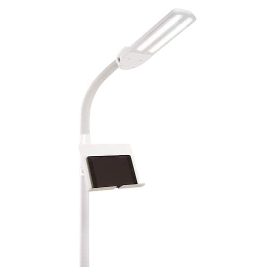 OttLite White Dual Shade LED Floor Lamp with USB Charging Station